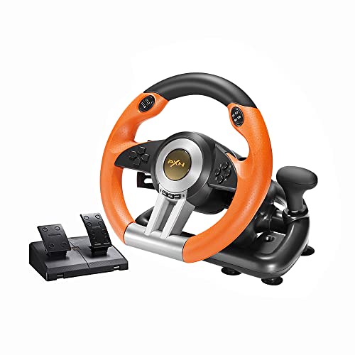 PXN V3 Pro Gaming Steering Wheel with Pedals - 180° Racing Wheel with Vibration Feedback, Steering Wheel for Xbox One, Xbox Series X&S, PC, PS3, PS4, and Switch -Orange - Orange