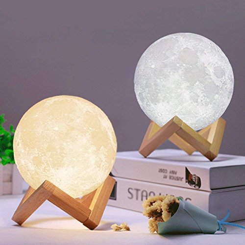 Mayround 3D Full Moon Lamp, 15cm/5.9 Inch LED Lunar Moon Night Light Modern Lamp [Touch Control][USB Charging][Free Wooden Stand] Dimmable Brightness Home Decor Christmas Gift for Friends - 15cm/5.9 Inch