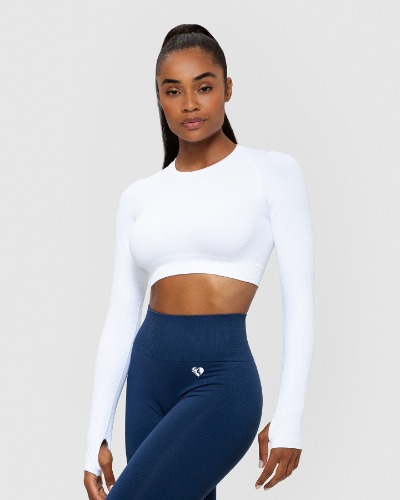 Power Seamless Long Sleeve Crop Top | White | S