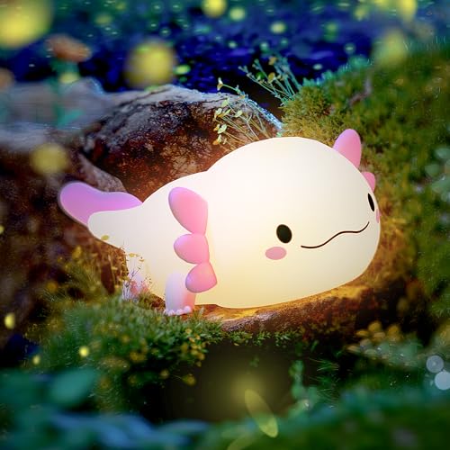 UNEEDE Axolotl Night Light for Kids,Animal Silicone Nursery Night Lamp, Rechargeable Table Lamp Bedside Lamp,Cute Room Decor Night Light for Bedroom,Living Room,Dining,Desk Decorations,Gift - Axolotl