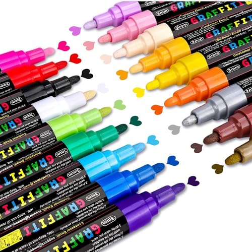 Emooqi Acrylic Paint Pens, 18 Colors Acrylic Paint Markers Paint Pens Paint Makers for Rocks Craft Ceramic Glass Wood Fabric Canvas -Art Crafting Supplies - Fine Tip