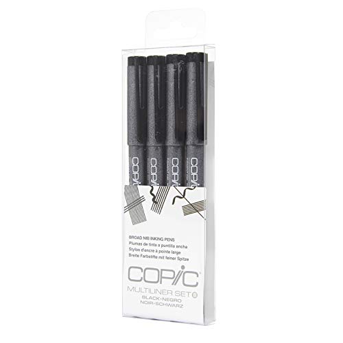 Copic Markers MLBBROAD Multiliner Broad Pigment Based Ink, 4-Piece Set - 4 Count (Pack of 1) - Black Broad