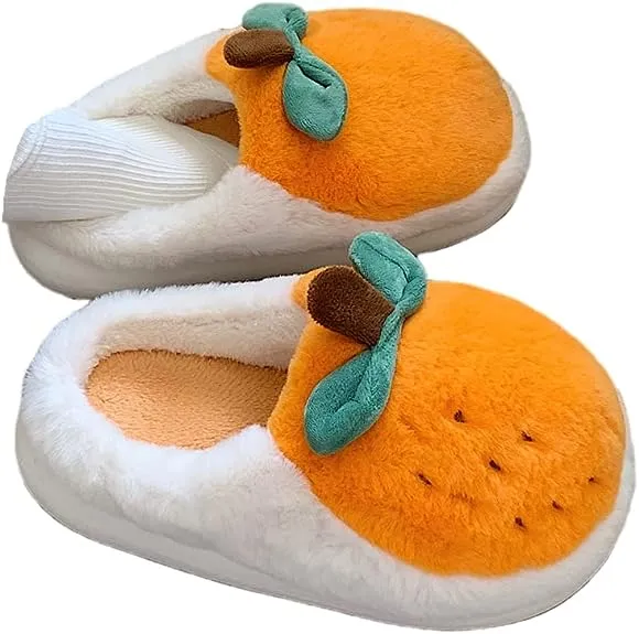 Cute Frog Animal Slippers Smile Fuzzy Warm Plush House Home Winter Kawaii Funny Girls Women Christmas Gift - 5-6 Wide Orange