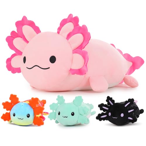 MaoGoLan 4Pcs Giant Axolotl Plush with 3 Babies Inside-23.5" Large Ultra Soft Axolotl Stuffed Animals Throw Pillow-Squishy Plush Collection Gift for Axolotl Lover,Kids,Teens - Pink Axolotl