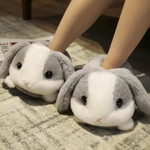Rabbit Plush Slippers - Grey / 39