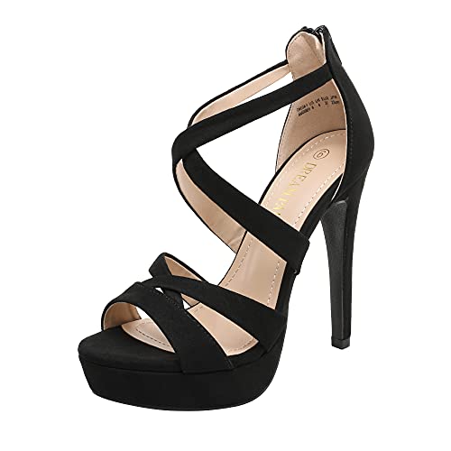 DREAM PAIRS Women's High Heel Platform Dress Pump Sandals - 9 - Black/Suede