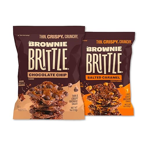 Brownie Brittle – Chocolate Chip & Salted Caramel Thin and Crispy Sweet Snacks (Pack of 20, 1 oz), Rich Gourmet Brownie Bites Dessert - Chocolate Chip & Salted Caramel - 1 Ounce (Pack of 20)