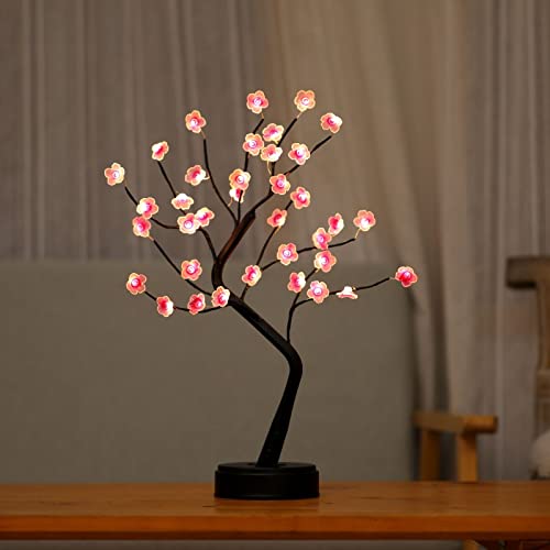Nakolulu Cherry Blossom Tree Lamp, 18" Bonsai Tree Light - Modern Home Decor, Cute Japanese Room Decor- Battery/USB Powered Aesthetic Lamp (36 LED, Warm White) - cherry-upgrade