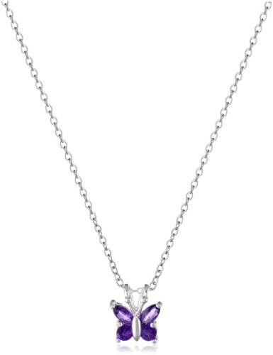 Amazon Collection Sterling Silver Gemstone Butterfly Pendant Necklace, 18" - Purple Amethyst