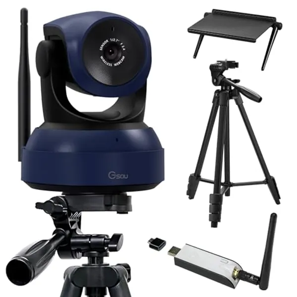 Gsou Wireless Webcam,1080P HD Video Calling and Streaming Camera,Plug and Play,Adjustable Field of Angle Computer Camera for PC/Mac/Laptop/MacBook,Works with Zoom,Meets,Skype,Teams(with Tripod Stand)