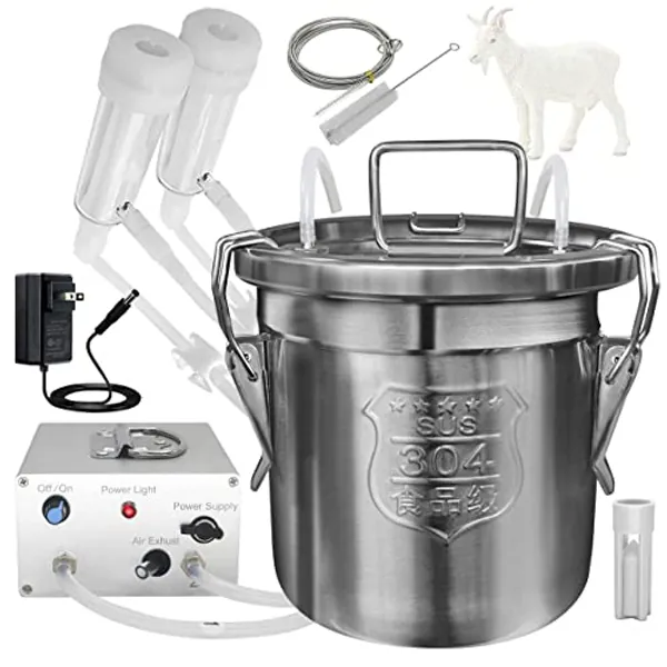 Hantop 6L Goat Milking Machine, Portable Plug-in Speed Adjustable Pulsating Vacuum Pump, Food Grade 304 Stainless Steel Milk Bucket with Auto Stop Check Valve Goat Milker Machine (Classic Model)