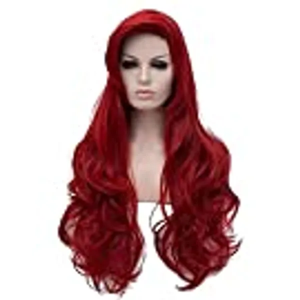 QNPQYX New Long Curly Wavy Red Wigs for Women Side Part Natural Looking Cosplay Synthetic Fiber Wig Heat Resistant Replacement Wig