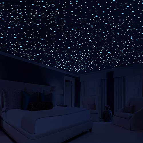 808 PCS Glow in The Dark Stars for Ceiling, Glowing Wall Decals Decor Stickers,(404 Pcs Green and 404 Sky Blue)3D Adhesive Dots Decor Starry Sky Decor for Kids Bedroom or Birthday Gift