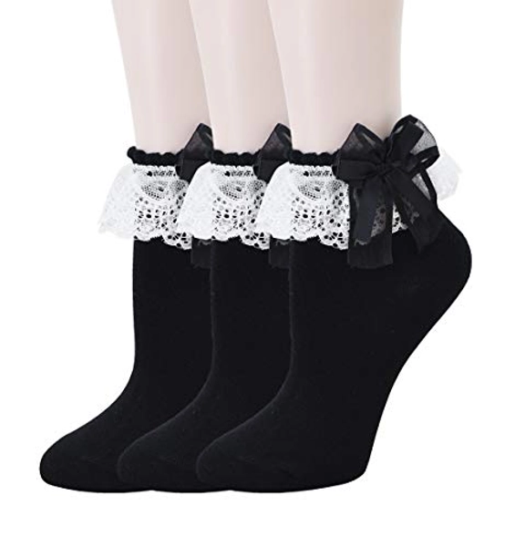 SRYL Women Ankle Socks,Lace Ruffle Frilly Comfortable Princess Socks Lace Socks