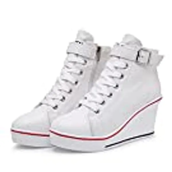Fashion Wedge Sneaker for Women High Heel Sneaker Platform Ankel Booties Side Zipper Canvas Casual Shoes