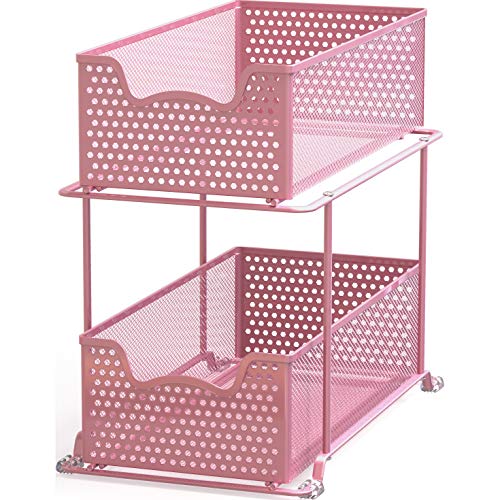 Simple Houseware 2 Tier Sliding Cabinet Basket Organizer Drawer, Pink - Pink