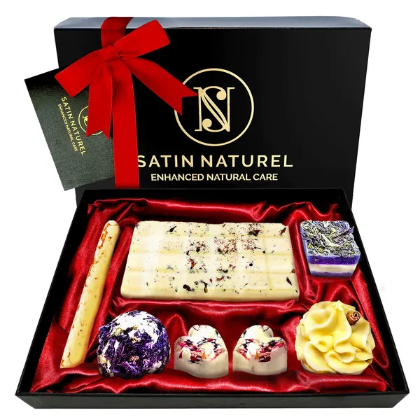 BIO Badebomben Geschenke fĂŒr Frauen - 7 Vegane Badekugeln in hochwertiger Geschenkbox - Geschenk fĂŒr Sie â Badezusatz Geschenkset Frauen - Höchste QualitĂ€t von Satin Naturel - 7-teiliges Set