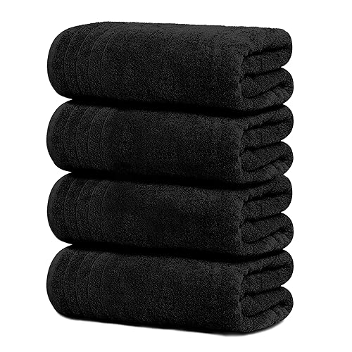 Tens Towels Pack of 4 Extra Large Bath Towels 30 x 60 Inches, 100% Cotton, Larger & Lighter, Quicker to Dry, Lighter Weight, Super Soft and Absorbent, Perfect Bathroom Towels - 4PC BATH TOWELS SET - Black