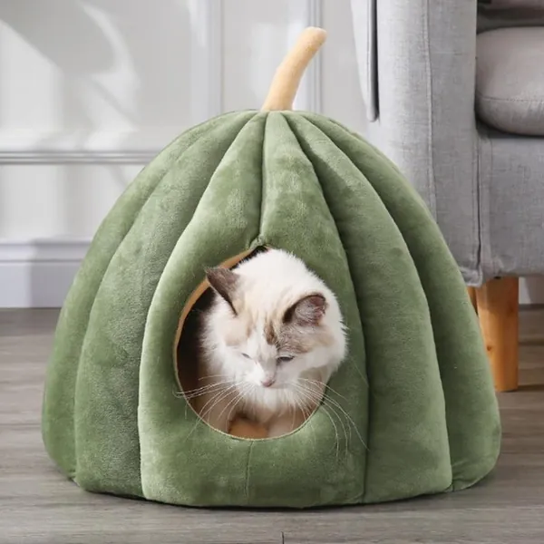 Pumpkin Cat Cave with Removable Cat Bed Cushion by Estilo Living