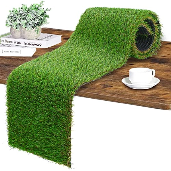 GLOBREEN Artificial Grass Table Runner Decorations for Party, Wedding, Birthday, Dining, Baby Shower, Sport Theme, 12" x 36" - 12" x 36"