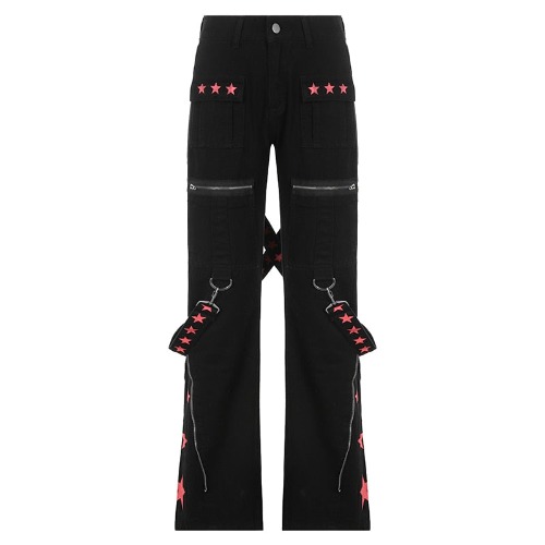 Goth 'Bonded By Blood' Black Grunge Low Waist Denim Pants - Black / L