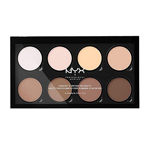 NYX Professional Makeup Highlight & Contour Pro Palette, Puder Konturen Kit, 8 verblendbare Matte und Perlmutttöne - Puder Konturen Set - Single