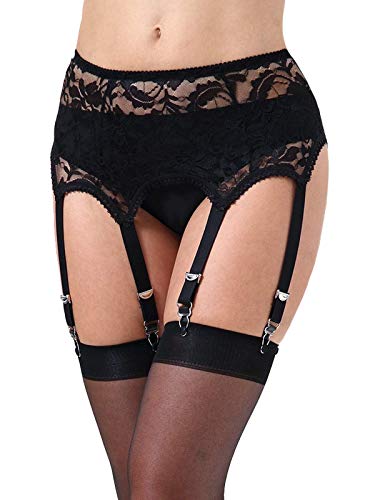 Lace Garter Belt/Sexy Mesh Suspender with 6 Vintage Strap Metal Clip for Women Stocking/Lingerie (Garter Belt Sold Only) - Medium - Black_lace