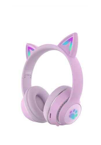 Paw Print Cat Ear Gaming Headphones | Purple with box