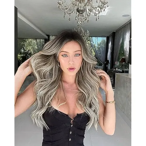 Buy EALGA Ombre Dark Ash Gray Wigs with Bangs, Natural Waves, Synthetiic Hair Mixed Blonde Hair Wigs for Women, Long Hair Natural Wigs 24 inch EALGA-218 Online at desertcart INDIA