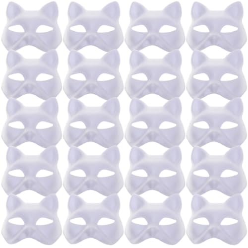 MAELSTROM 20Pcs Therian Masks White Cat Mask to Paint Therian Cat Fox Mask with Strap Animal Mask Halloween Mask for Party - 20pcs