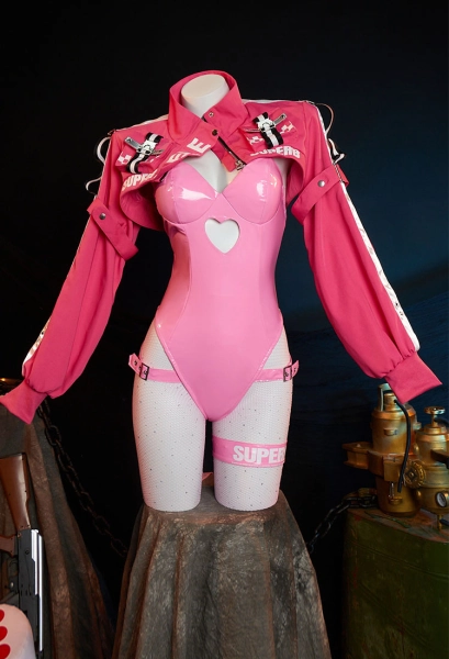 Alice Derivative Pink Sexy Dessous Set Bunny Girl Bodysuit High Taillen Herz Cutout Lingerie mit Hase Ohr Stirnband Strumpfhose