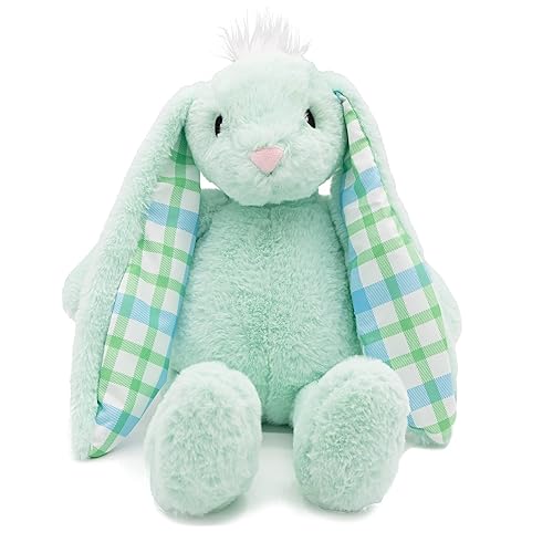 Plushible Bunny Stuffed Animal - Plush Animals for Girls and Baby - Stuff for Babies - Rabbit Toy with Floppy Ears & Tails - Soft Plushie Easter Bunnies - Toys for Newborn - 14 Inch - Mint Green - Pink