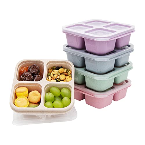 Luriseminger 5 Pack Bento Lunch Box,4 Compartment Snack Containers,Divided Snack Box,Meal Prep Lunch Containers FOR Kids/Toddle/Adults,Food Storage Containers for School, Work and Travel - Multicolor-5pack