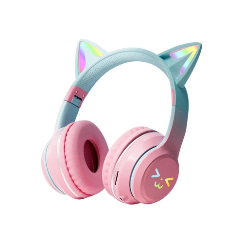 Cat Ears RGB Foldable Bluetooth Headphones - Pink