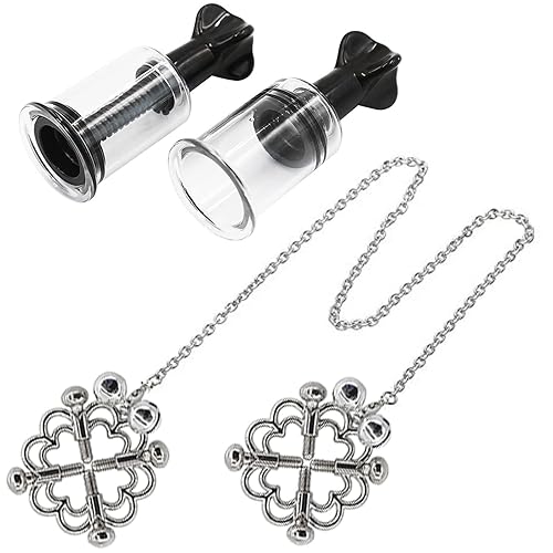 Pince à tétons en alliage avec 2 ventouses noires, pinces de poitrine réglables avec chaîne détachable et 2 cloches, jouets BDSM de luxe pour jouer aux mamelons femmes hommes et couples