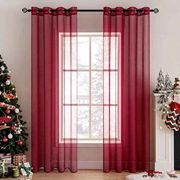 MIULEE 2 Panels Sheer Window Curtains Elegant Window Voile Panels Drapes Treatment for Bedroom Living Room 46" Wx90 L Grommet Top Red