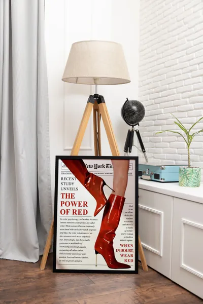 Red Boots Newspaper Printtable Canvas, Fashion Headline Magazine Cover - Red Color Theory - Retro Fashion Print - Luxury Vintage News Poster