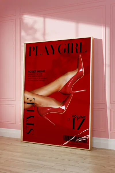 Fashion Wall Art Red Shoes Girly Prints Magazine Cover Trendy Aesthetic Luxury Poster Retro Wall Decor Red Vintage Playing Cards Poker Y2k