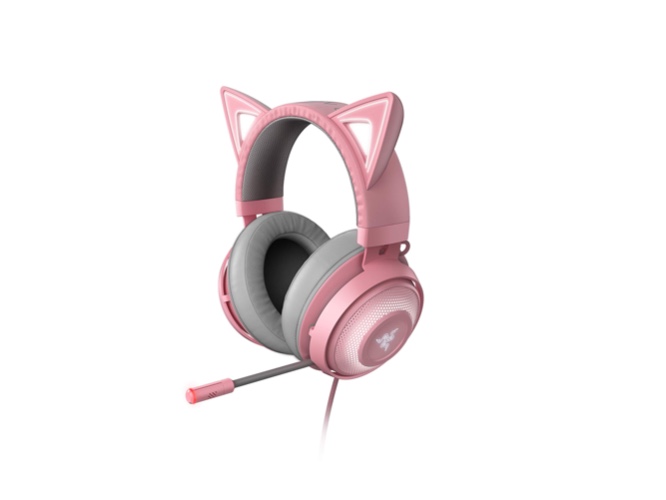 Razer Kraken Kitty Edition - Gaming Headset (The Cat Ear USB Gaming Headset, Chroma Lighting, Wired for Cross-Platform Gaming, 50mm Driver, 3.5mm Cable with Line Controls) Quartz