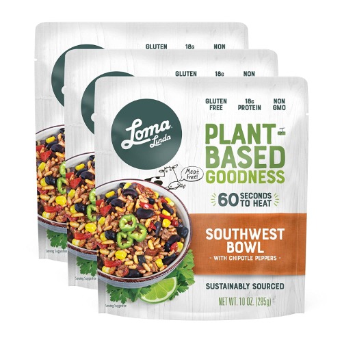 Loma Linda - Plant-Based Complete Meal Solution Packets (Southwest Chipotle Bowl (10 oz.), 3 pack) - Southwest Chipotle Bowl (10 oz.) 10 Ounce (Pack of 3)