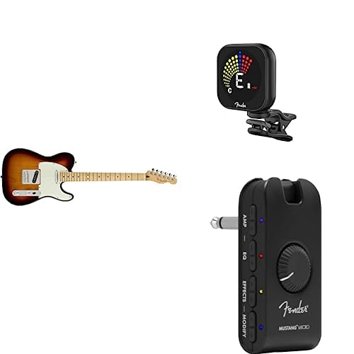 Fender Player Telecaster SS Electric Guitar, 3-Color Sunburst, Maple Fingerboard + Mustang Micro Amplifier + Flash 2.0 Rechargeable Tuner - 3-Color Sunburst - Maple Fingerboard - Mustang Micro + Flash 2.0 Tuner Bundle - SS
