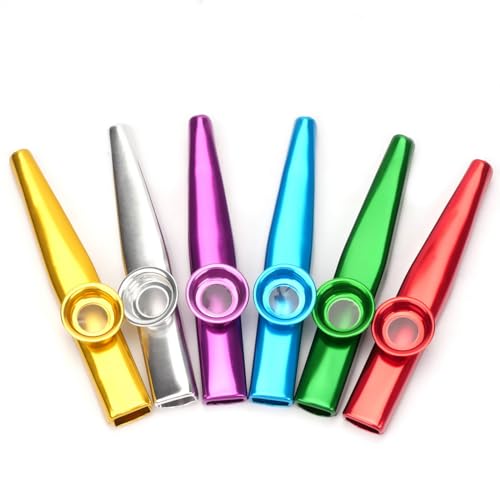 6 Colors Kazoo Musical Instruments Aluminum Alloy Kazoo Sets with 6 Membrane Harmonica Musical Accompaniment for Guitar, Ukulele, Violin, Piano Keyboard
