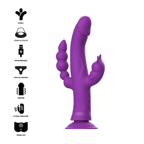 VIBRATOR RABBIT SILICONE TRIPLE ENGINE PURPLE