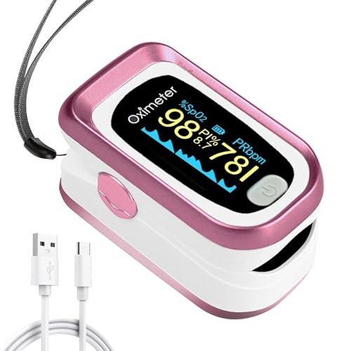 TYNDALL Pulse Oximeter Rechargeable, Oximeter Finger with Pulse and Oxygen, Oxygen Monitor Fingertip, Heart Rate Monitor Finger, Oximetry for Sports Aviation Use Only (Pink)