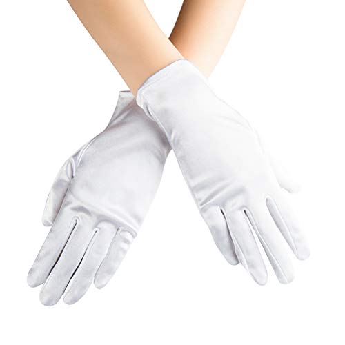 Xuhan Short Satin Gloves for Women Opera Gloves Wrist Length - 8.66 Inches-black