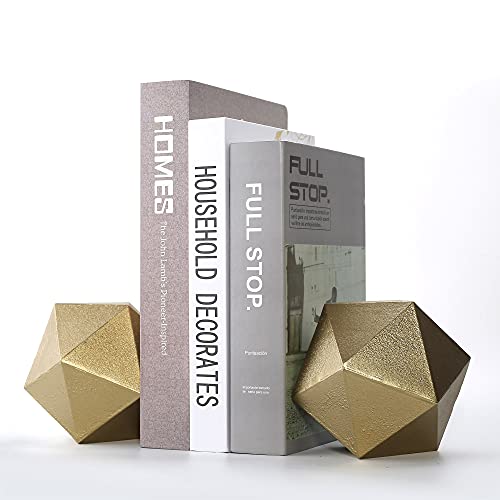 Ambipolar Geometric Decorative Ball Shaped Bookends, Modern Cast Iron Gold Bookends for Office Desk, Book Shelf, Room Decor, Home Office, Book Stand or Organizer, Set of 2 - Gold