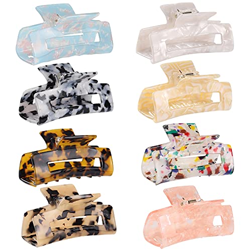 Hair Claw Clips 8 Pack Tortoise Barrettes Rectangle Shape Clips 3 Inch Fashion Hair Clips for Women - Celluloid pattern 1