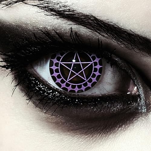 DESIGNLENSES, Farbige violett schwarze Halloween Hexen Kostüm Pentagramm Kontaktlinsen, 1 Paar (2 Stück),weiche Farblinsen lila ohne Stärke, "Ciel"