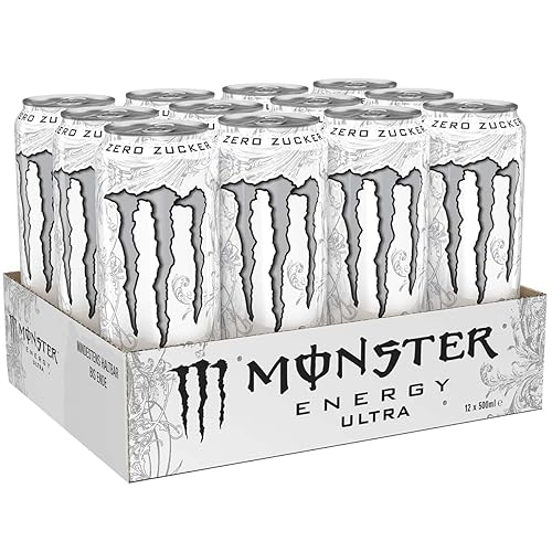 Monster Energy Ultra White - koffeinhaltiger Energy Drink mit sanftem Zitrus-Geschmack - ohne Zucker und ohne Kalorien - in praktischen Einweg Dosen (12 x 500 ml) - Monster Ultra White 12x500 ml - Früchtemischungen - 500 ml (12er Pack)