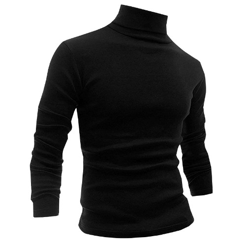 Men Slim Fit Lightweight Long Sleeve Pullover Top Turtleneck T-Shirt - Black - Small